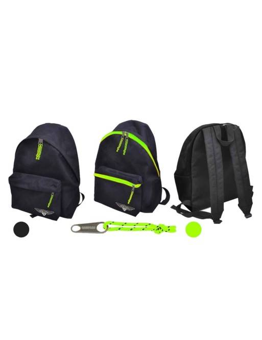 Mochila negra con cremallera amarilla. Modelo SD