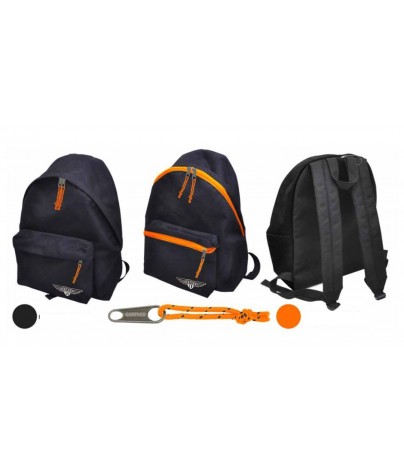 Black backpack with orange zipper. SD model