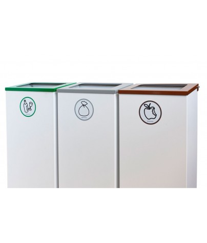 Papelera de reciclaje metálica blanca 76 Litros y tapa verde