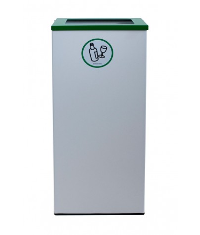 Papelera de reciclaje metálica blanca 76 Litros y tapa verde