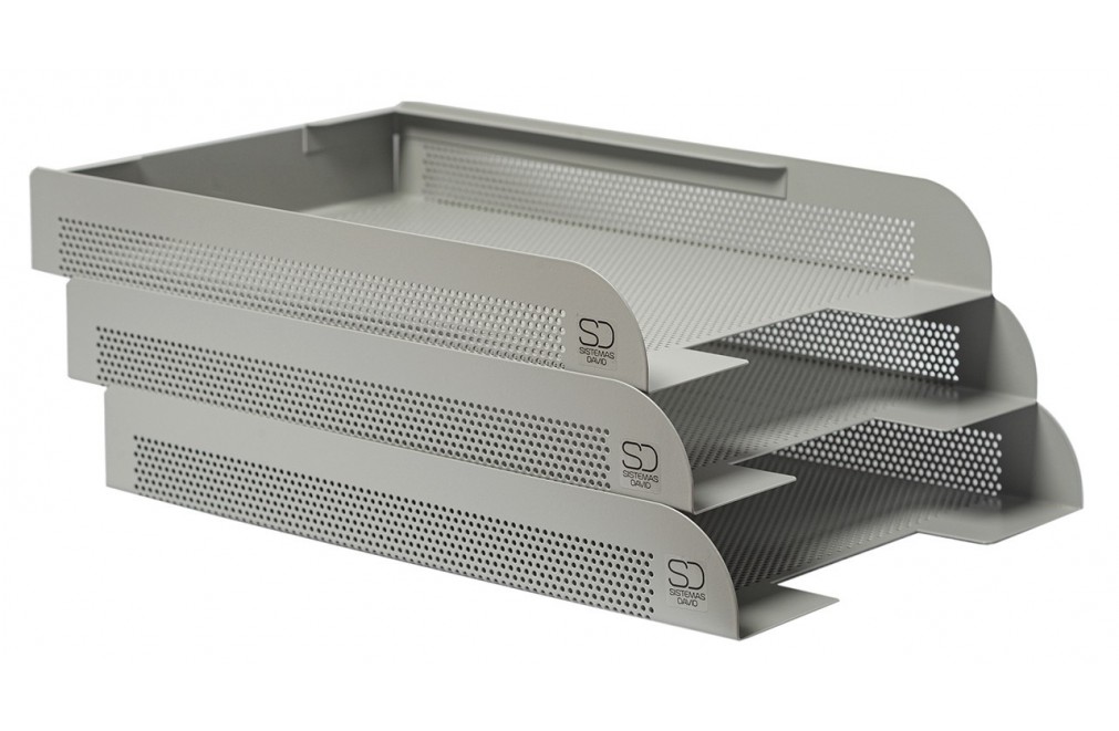 Stackable document tray. Silver color (3 units)