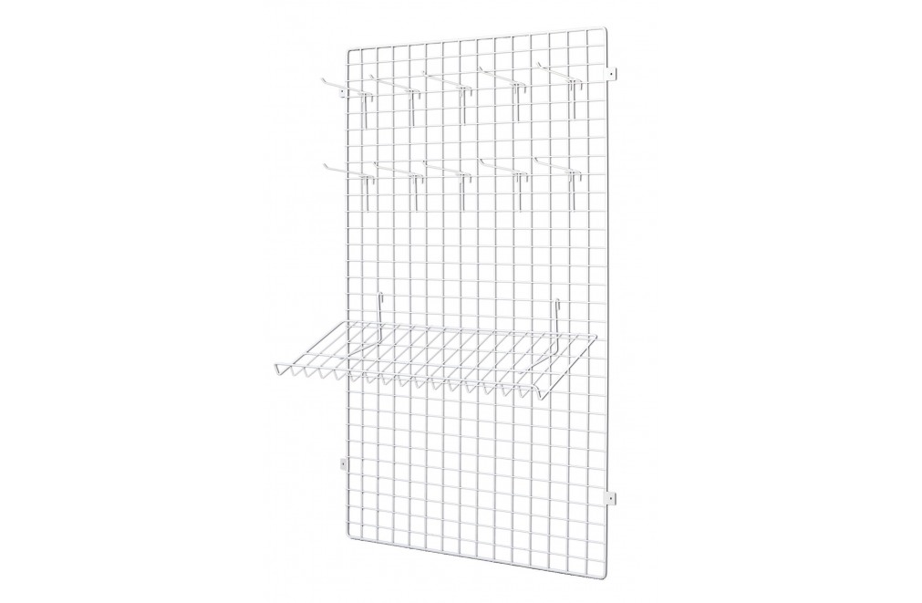 Panel made of wire net 90x60x1 + Plate to attach to a wall. White color