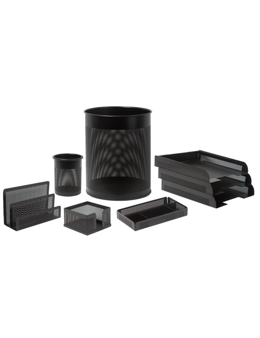 Conjunto sobremesa 8 piezas chapa perforada color negro Conjunto sobremesa 8 piezas chapa perforada color negro