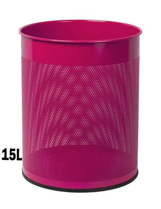 Corbeille à papier 15 Litres. Corbeille métallique perforée (Rose)