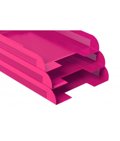 Bandeja apilable metálica de chapa perforada. Color Rosa (3 bandejas)