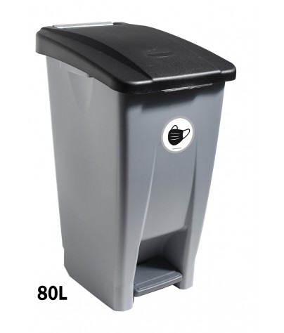 Container mit Pedal 80 Liters (Recycling-Aufkleber). Deckel in schwarz