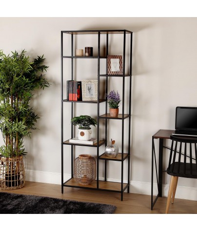 Metal shelf with 8 wooden shelves. Greece model (Black)