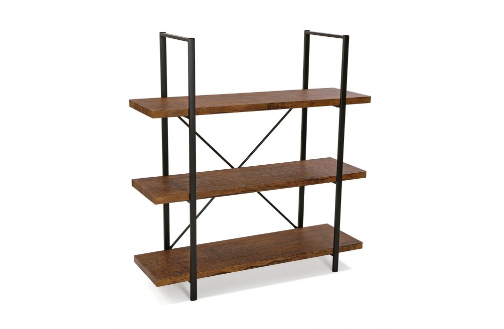 Metal shelf with 3 wooden shelves (Black)