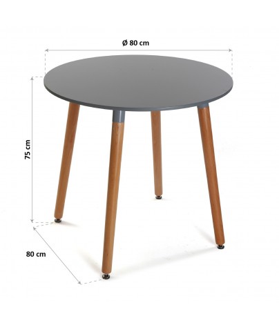 Table en bois en gris, modèle Round (80 cm)