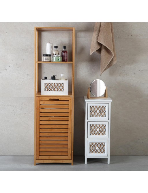 Mueble baño con 2 estantes y cesta para la ropa