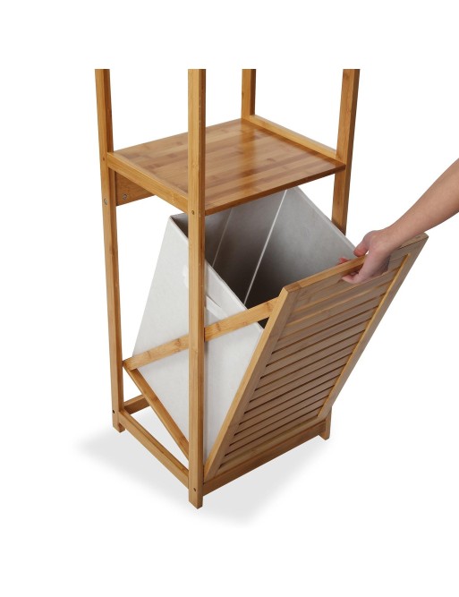 Mueble baño con 2 estantes y cesta para la ropa