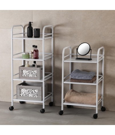 Cart with basket and three shelves in white, model Round