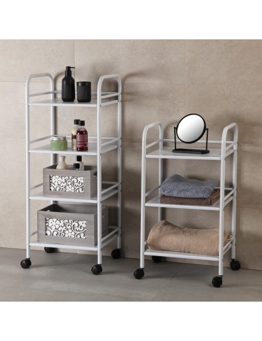 Chariot avec panier et trois étagères en blanc, modèle Round