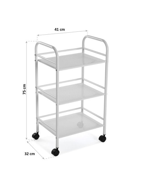 Chariot avec panier et trois étagères en blanc, modèle Round