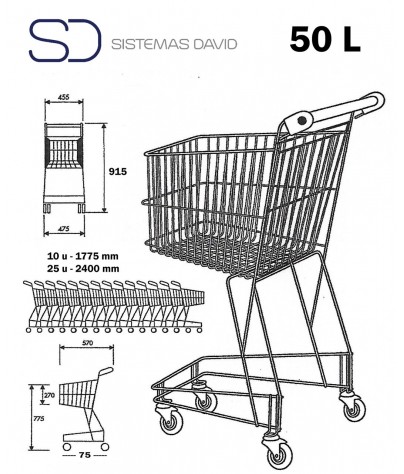 Shopping cart with a capacity of 50 liters. Shopping cart without baby carrier