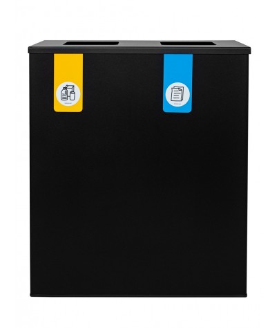 Papelera metálica negra de reciclaje 70 Litros (Amarillo / Azul)