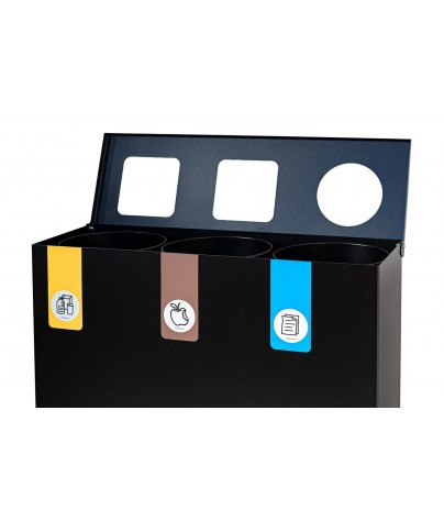 Papelera de reciclaje negra para 3 residuos ( Amarillo / Marrón / Azul)