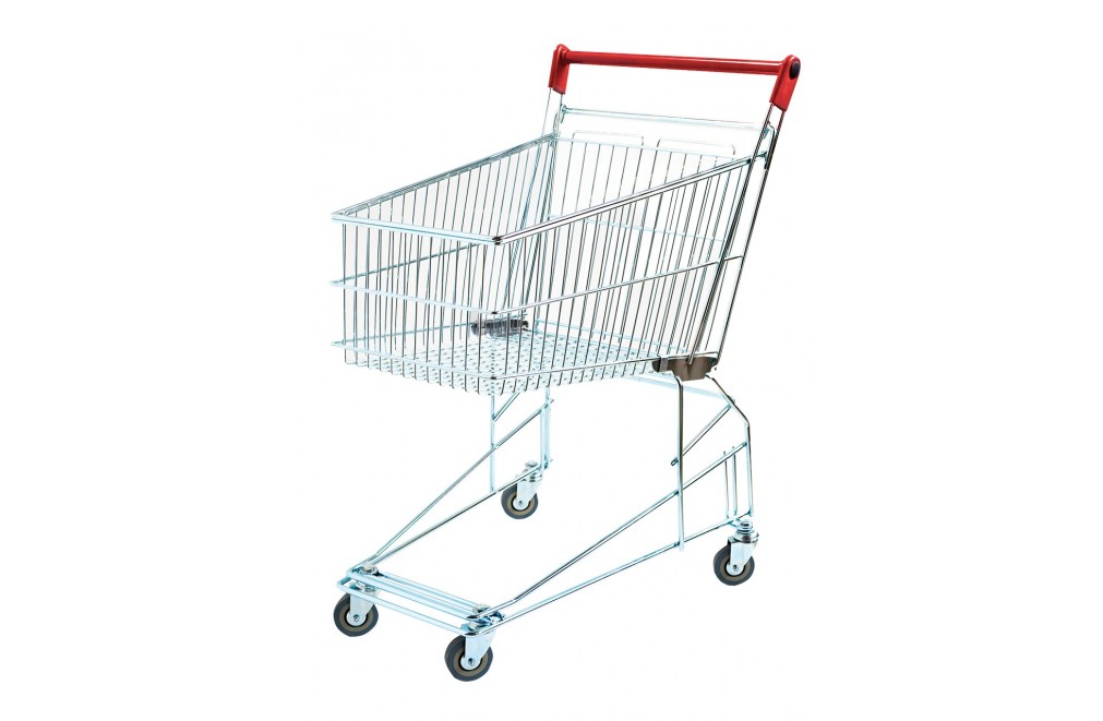Einkaufswagen mit 75 Liter Kapazität für Supermärkte. Einkaufswagen ohne Babytrage (rot)