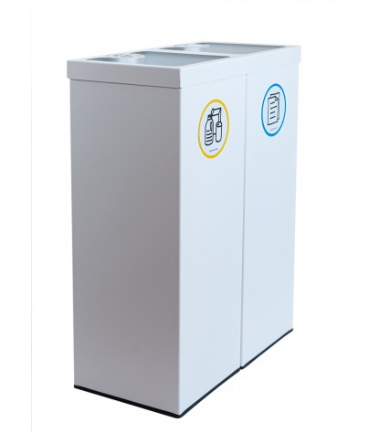 Recycling bin white color with two compartments 88 Liters (Yellow / Blue)