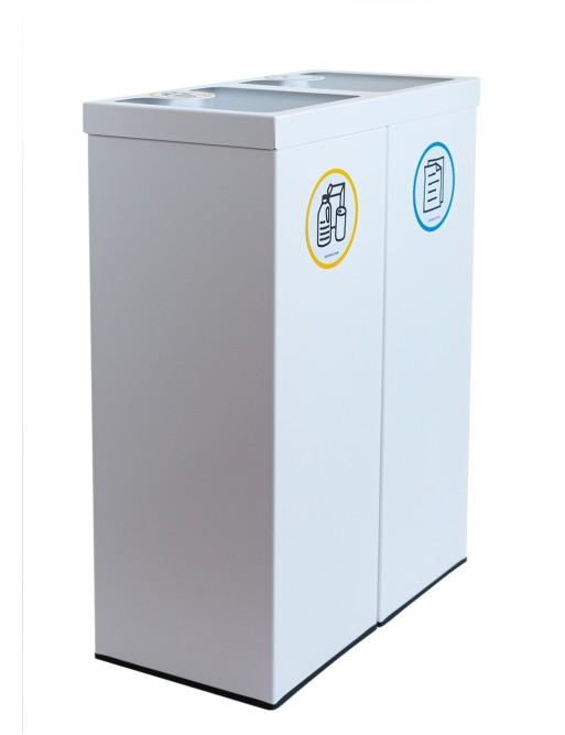 Recyclingpapierkorb in texturierte weiß mit zwei Fächern 88 Liters (5 Recyclingaufkleber) Recyclingpapierkorb in texturierte weiß mit zwei Fächern 88 Liters (5 Recyclingaufkleber)