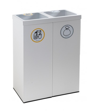 Recycling bin white color with two compartments 88 Liters (Yellow / Grey)