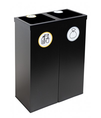 Recycling bin black color with two compartments 88 Liters (Yellow / Grey)