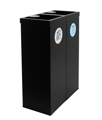 Recycling bin black color with two compartments 88 Liters (Yellow / Blue)