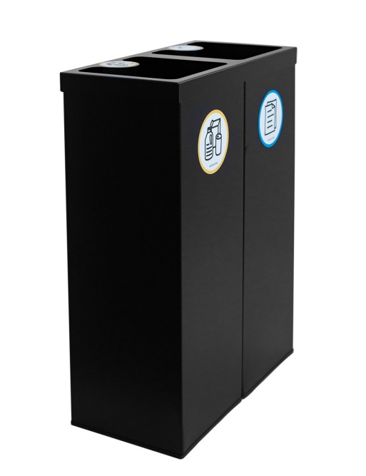 Papelera metálica negra de reciclaje 2 residuos. Capacidad 88 litros (5 adhesivos reciclaje)