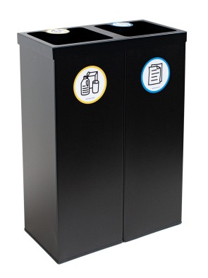Papelera metálica negra de reciclaje 2 residuos. Capacidad 88 litros (5 adhesivos reciclaje)