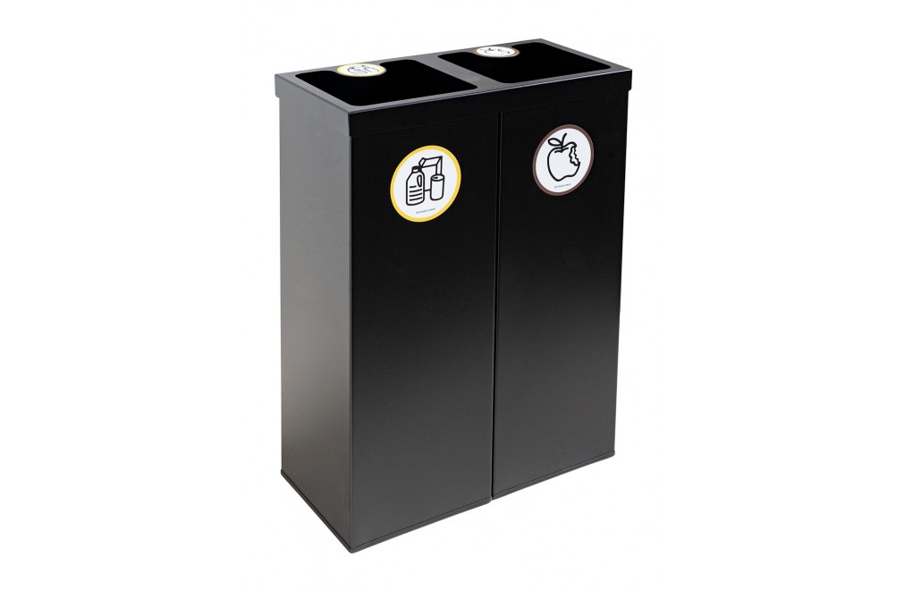 Corbeille à papier de recyclage metállique noir avec deux compartiments 88 Litres (Jaune / Brun)