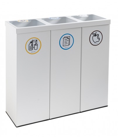 Recyclingpapierkorb in texturierte weiß mit drei Fächern 132 Liters (Gelb / Blau / Braun)