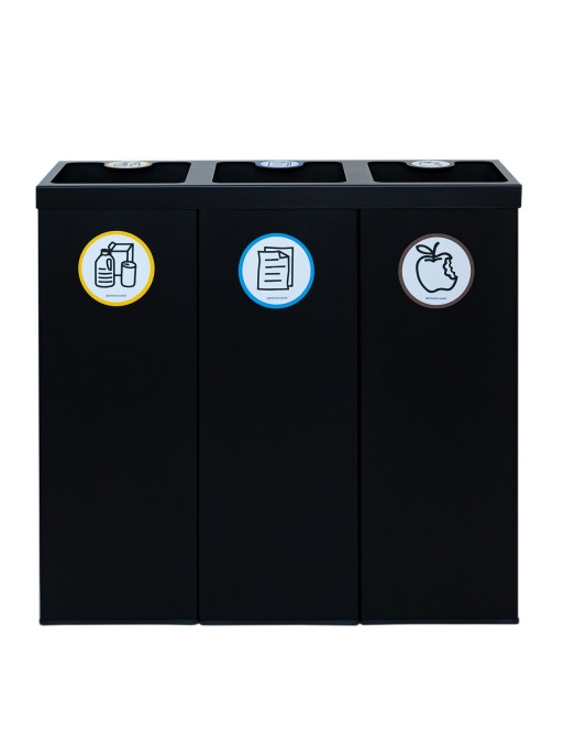 Recyclingpapierkorb in texturierte schwarz mit drei Fächern 132 Liters (Gelb / Blau / Braun) Recyclingpapierkorb in texturierte schwarz mit drei Fächern 132 Liters (Gelb / Blau / Braun)