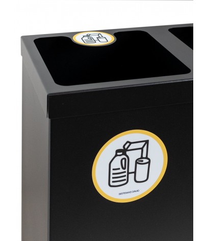 Papelera metálica negra de reciclaje 2 residuos. Capacidad 88 litros  (Amarillo / Gris)