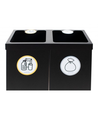 Recycling bin black color with two compartments 88 Liters (Yellow / Grey)