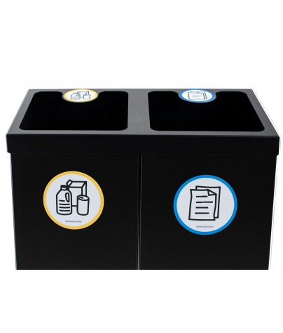 Recyclingpapierkorb in texturierte schwarz mit zwei Fächern 88 Liters (Gelb / Blau)