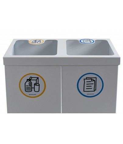 Recycling bin white color with two compartments 88 Liters (Yellow / Blue)
