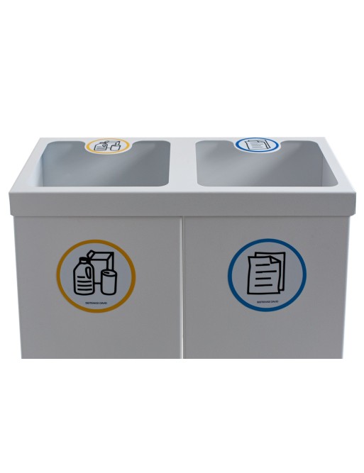 Recyclingpapierkorb in texturierte weiß mit zwei Fächern 88 Liters (5 Recyclingaufkleber) Recyclingpapierkorb in texturierte weiß mit zwei Fächern 88 Liters (5 Recyclingaufkleber)