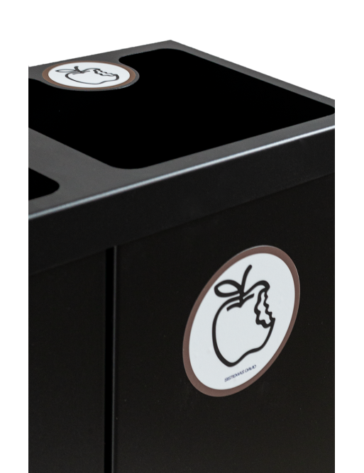 Corbeille à papier de recyclage metállique noir avec trois compartiments 132 Litres (Jaune / Bleu / Marron)