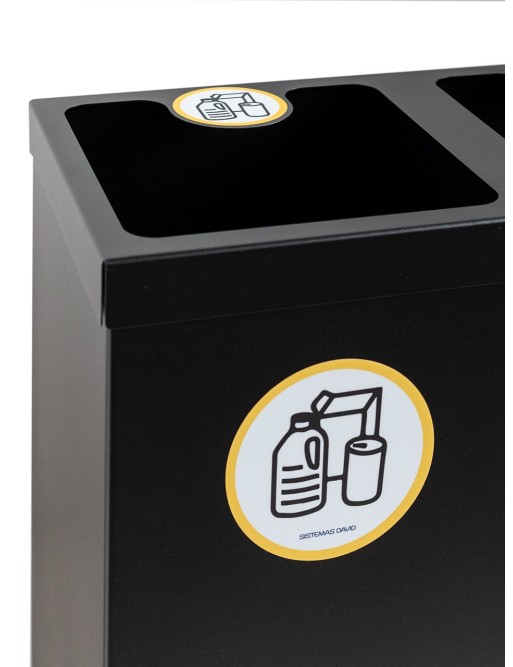 Papelera metálica negra de reciclaje 3 residuos. Capacidad 132 litros (Amarillo / Azul / Marrón) Papelera metálica negra de reciclaje 3 residuos. Capacidad 132 litros (Amarillo / Azul / Marrón)