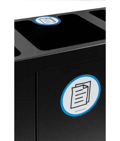Papelera metálica negra de reciclaje 3 residuos. Capacidad 132 litros  (Amarillo / Azul / Gris)