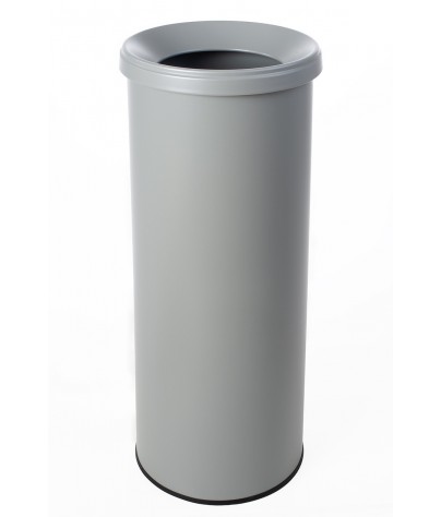 Wastepaper basket with protective ring and lid. 35 Liters. Silver