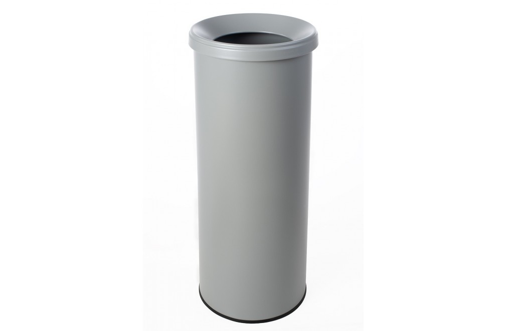 Wastepaper basket with protective ring and lid. 35 Liters. Silver