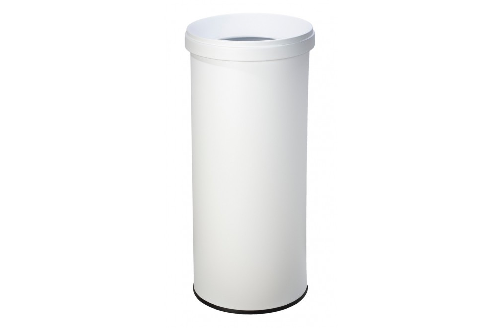 Wastepaper basket with protective ring and lid. 35 Liters. White
