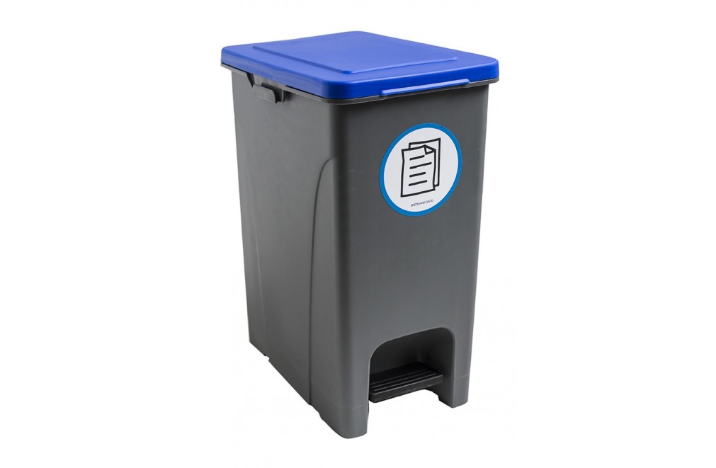 Cubo de basura con pedal 30 Litros adhesivo. Tapa Azul