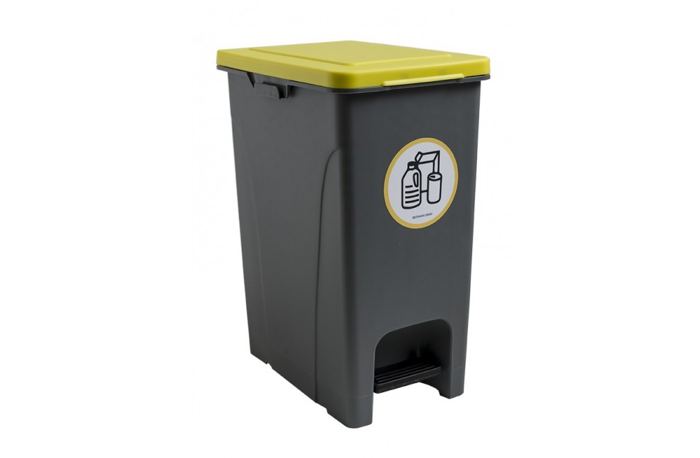 Garbage container with pedal 30 Liters (adhesive). Yellow Lid