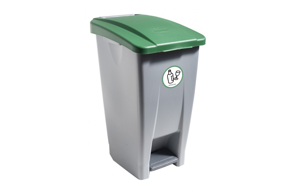 Container with pedal (60 Liters) (Recycling adhesive). Lid in green