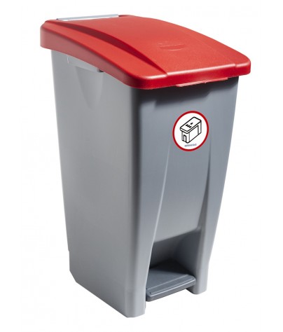 Contenedor con pedal 60 litros con adhesivo reciclaje. Tapa roja