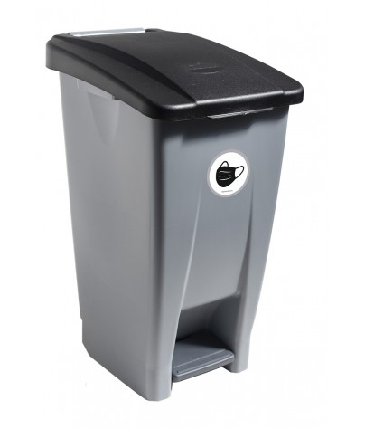 Container mit Pedal 60 Liters (Recycling-Aufkleber). Deckel in schwarz