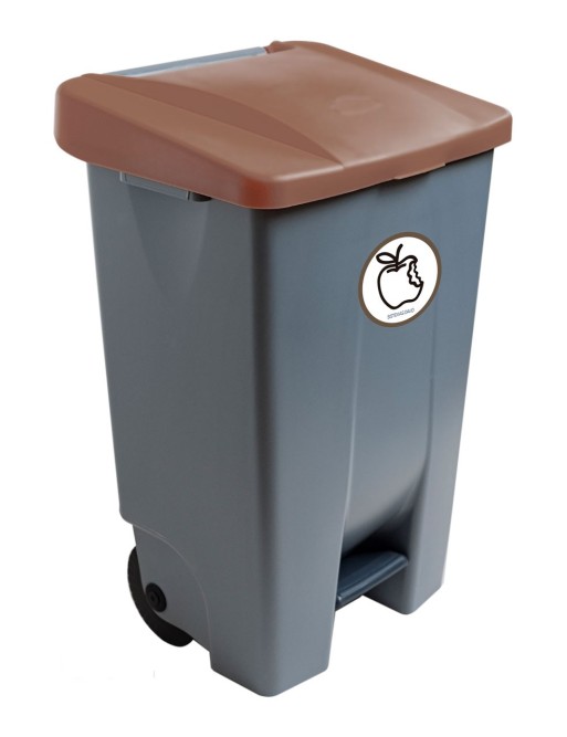 Container mit Pedal 80 Liters (Recycling-Aufkleber). Deckel in braun Container mit Pedal 80 Liters (Recycling-Aufkleber). Deckel in braun