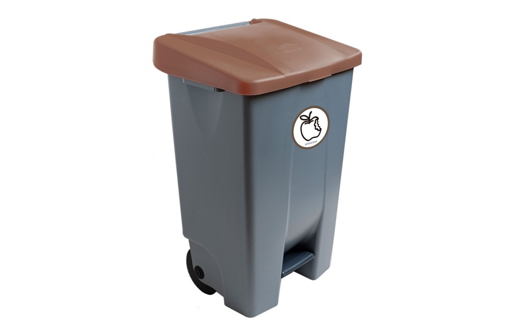Container with pedal (120 Liters) (Recycling adhesive). Lid in brown